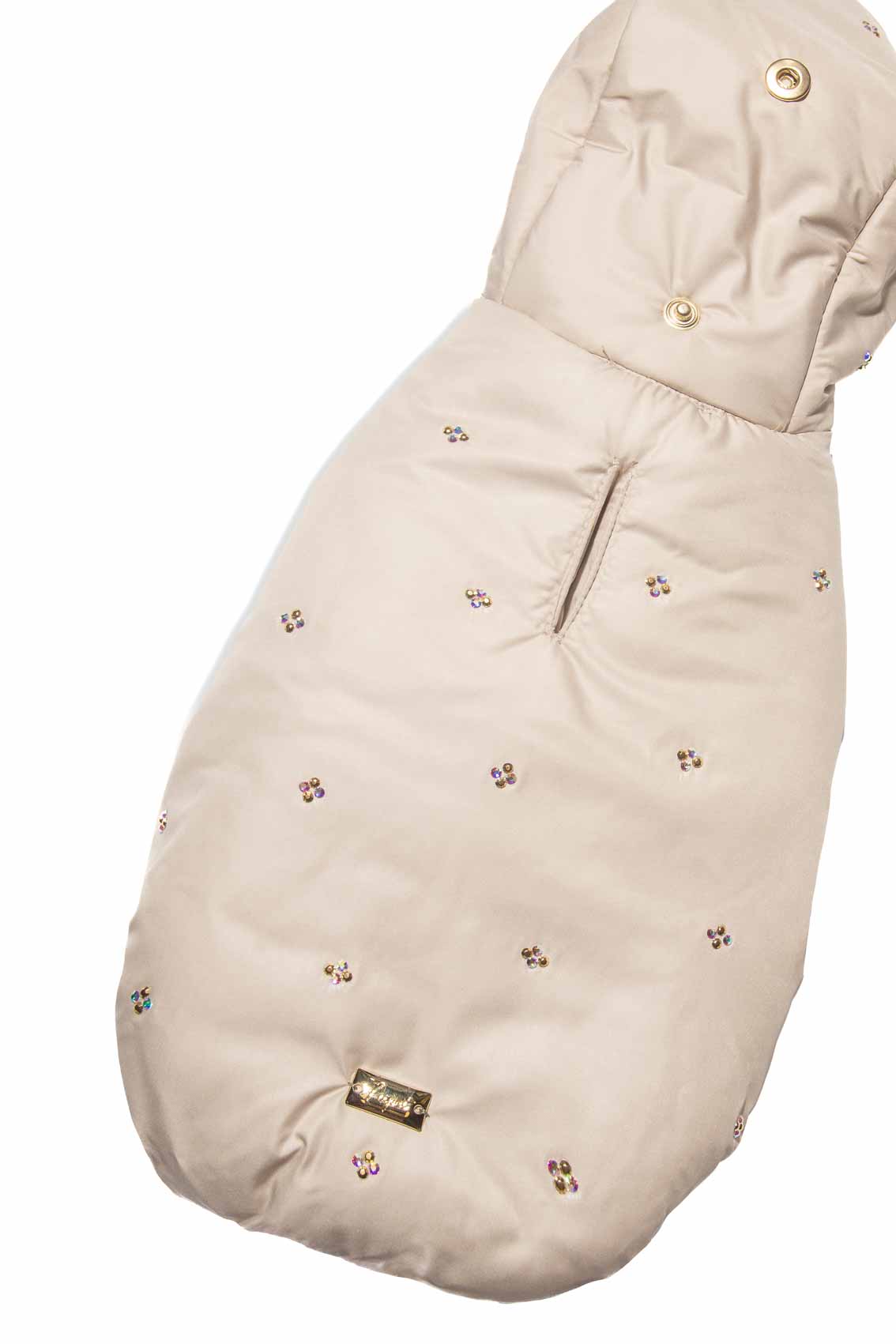 DOWN JACKET WITH RHINESTONE FLOWERS