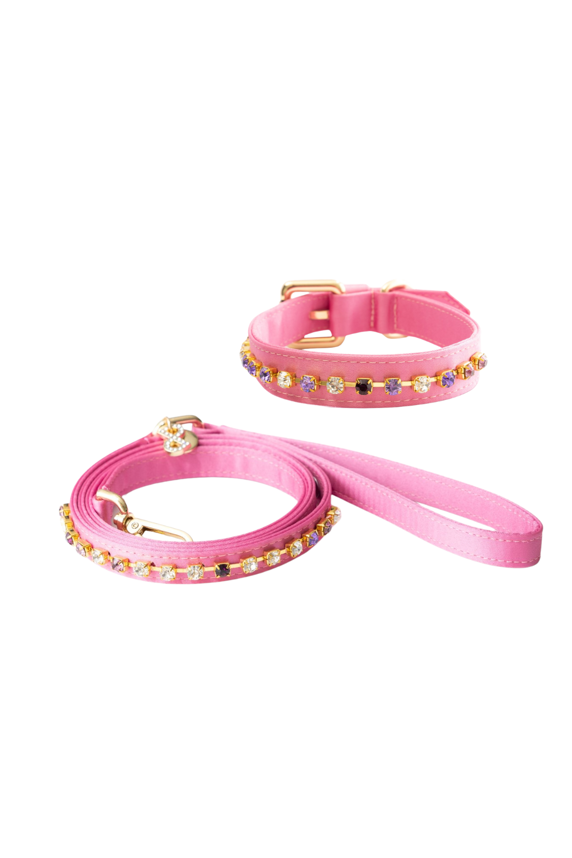 COMBO COLLARE IN RASO CON PIETRE COLORATE + GUINZAGLIO IN RASO CON PIETRE COLORATE