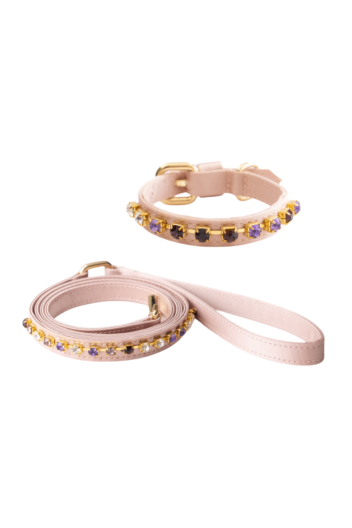 COMBO COLLARE IN RASO CON PIETRE COLORATE + GUINZAGLIO IN RASO CON PIETRE COLORATE