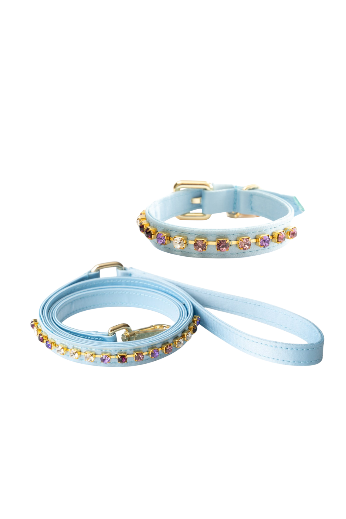 COMBO COLLARE IN RASO CON PIETRE COLORATE + GUINZAGLIO IN RASO CON PIETRE COLORATE