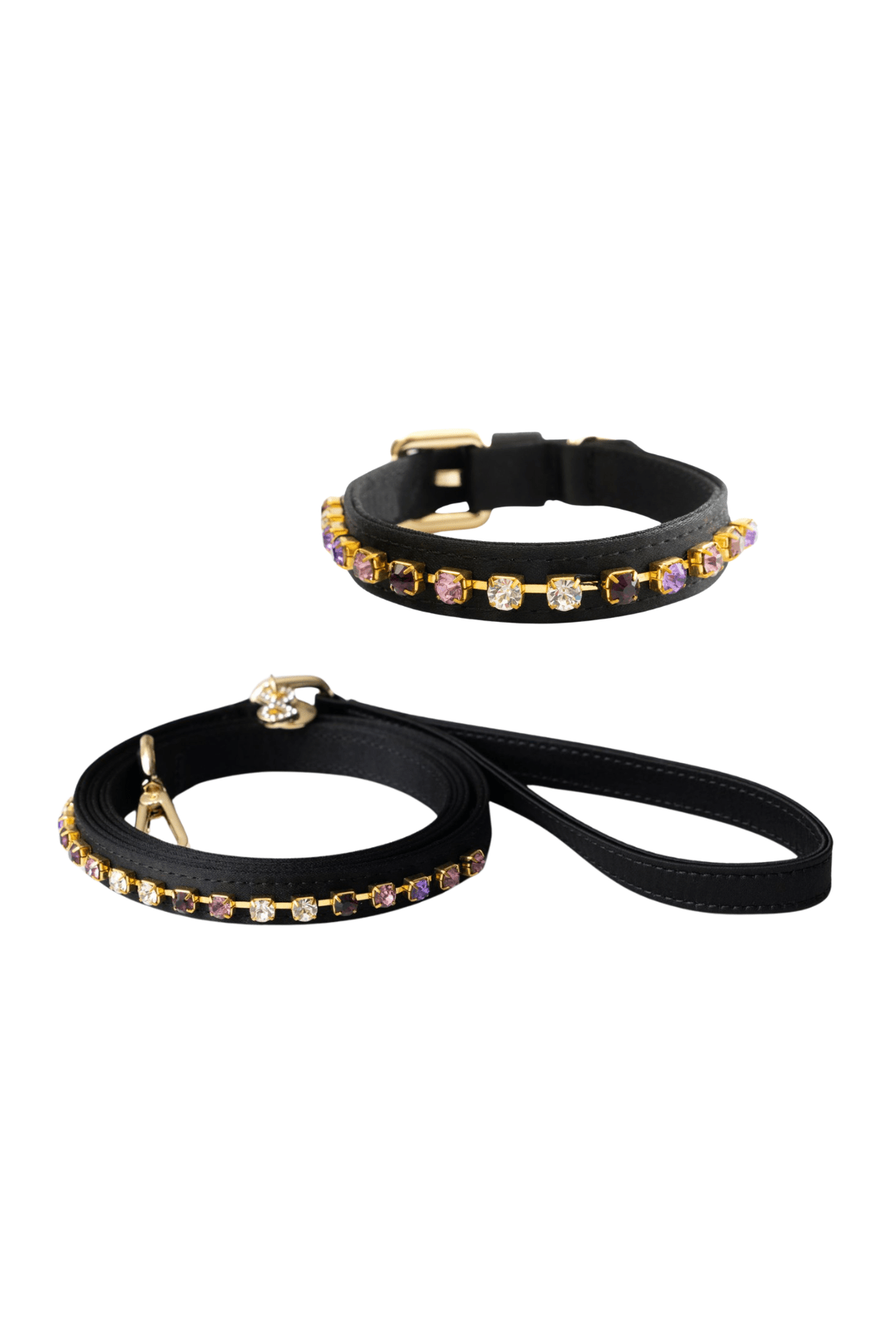 COMBO COLLARE IN RASO CON PIETRE COLORATE + GUINZAGLIO IN RASO CON PIETRE COLORATE