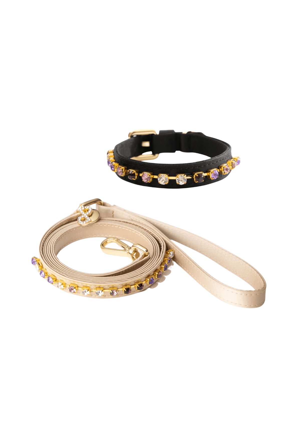 COMBO COLLARE IN RASO CON PIETRE COLORATE + GUINZAGLIO IN RASO CON PIETRE COLORATE