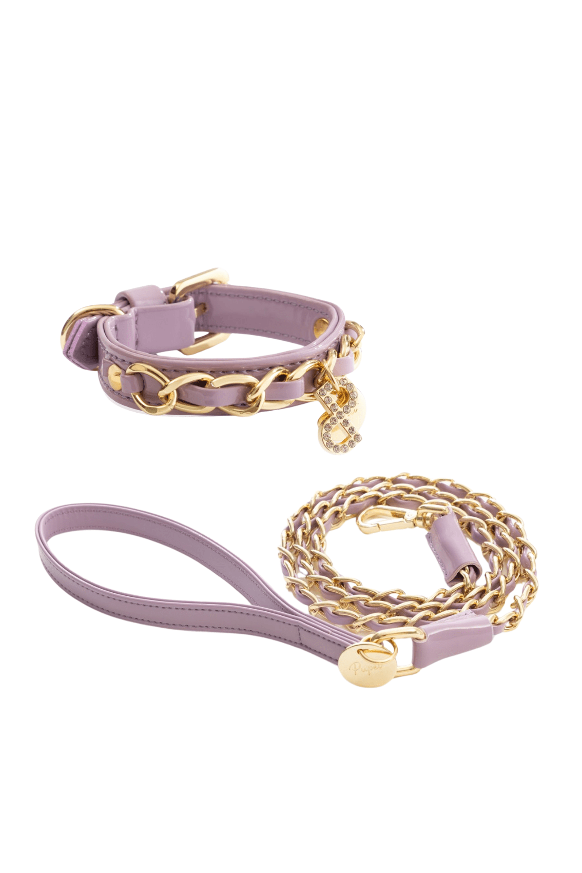 COLLARE IN VERNICE CON CATENA ORO + GUINZAGLIO CON CATENA ORO