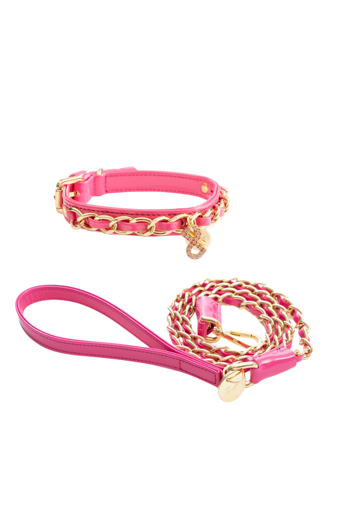 COLLARE IN VERNICE CON CATENA ORO + GUINZAGLIO CON CATENA ORO