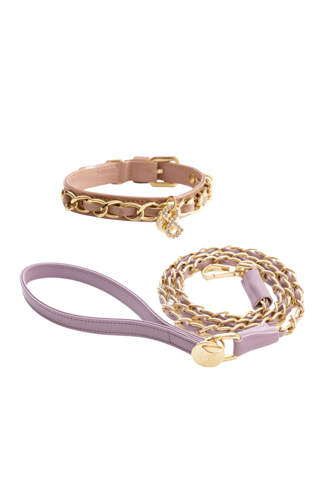 COLLARE IN VERNICE CON CATENA ORO + GUINZAGLIO CON CATENA ORO