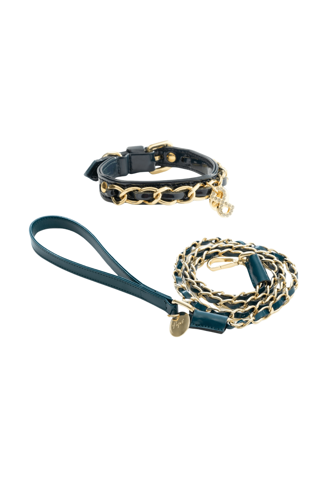 COLLARE IN VERNICE CON CATENA ORO + GUINZAGLIO CON CATENA ORO