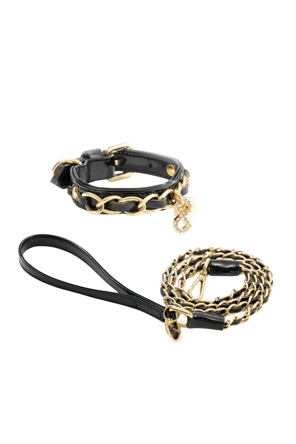 COLLARE IN VERNICE CON CATENA ORO + GUINZAGLIO CON CATENA ORO